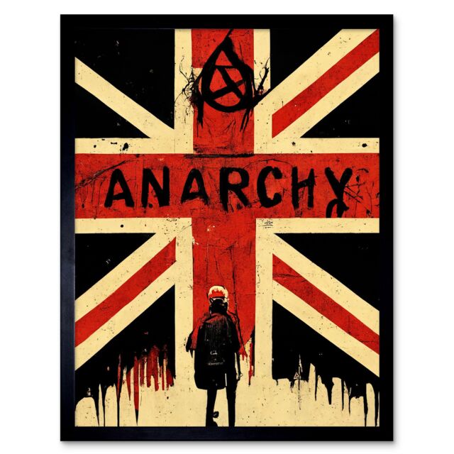 "Artery8 Wall Art Print Civil Unrest Punk Rioting UK Houses Parliament Riot Art Framed in Black - Size: W12"" x H16""" - image 1