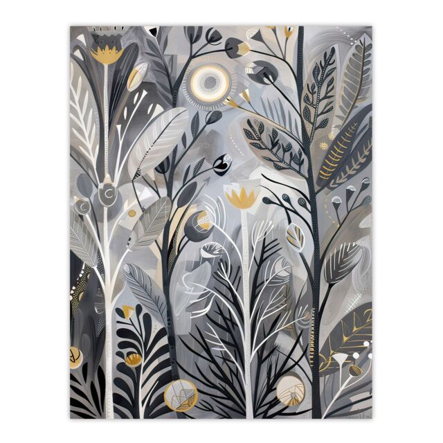 "Artery8 Wildflower Meadow Grey Orange Botanical Folk Art Wall Art Print - Size: W24"" x H32""" - image 1