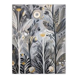 "Artery8 Wildflower Meadow Grey Orange Botanical Folk Art Wall Art Print - Size: W24"" x H32""" - thumbnail 1