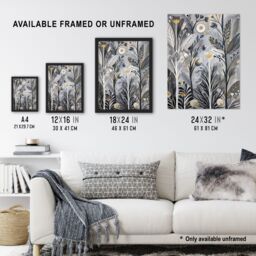 "Artery8 Wildflower Meadow Grey Orange Botanical Folk Art Wall Art Print - Size: W24"" x H32""" - thumbnail 3
