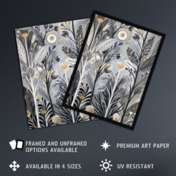 "Artery8 Wildflower Meadow Grey Orange Botanical Folk Art Wall Art Print - Size: W24"" x H32""" - thumbnail 2