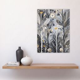 "Artery8 Wildflower Meadow Grey Orange Botanical Folk Art Wall Art Print - Size: W24"" x H32""" - thumbnail 4