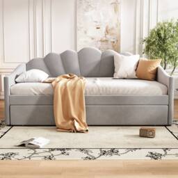 Rolipo Grey Velvet 3FT Single Daybed with Pull Out Trundle - thumbnail 2