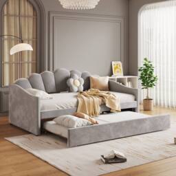 Rolipo Grey Velvet 3FT Single Daybed with Pull Out Trundle - thumbnail 8