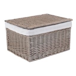Red Hamper Wicker Antique Wash Cotton Lined Storage Basket in Brown - Size: Large - thumbnail 2