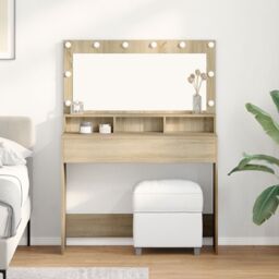 Berkfield Home Dressing Table with LED Lights - Sonoma Oak, 100x41x135 cm in Brown - Size: 100 x 41 x 135 cm