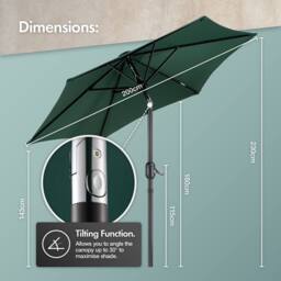 VonHaus 2M Dark Green Steel Garden Parasol - thumbnail 7