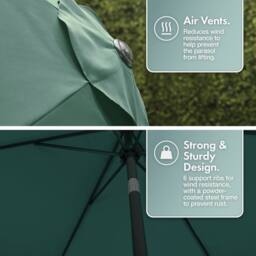 VonHaus 2M Dark Green Steel Garden Parasol - thumbnail 5