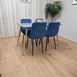 KOSY KOALA Modern Rectangle Dark Grey Dining Table Set With 4 Blue Velvet Chairs Dining Room Furniture in Brown - thumbnail 2