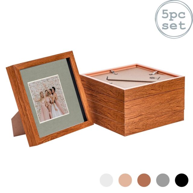 "Nicola Spring 3D Box Photo Frames - 8 x 8"" with 4 x 4"" Mount - White Mount - Pack of 5 in Dark Brown" - image 1