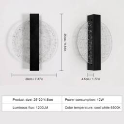 Pheashine Black 25cm Round Acrylic Wall Light 12W 6500K Silver Foil Luxury - thumbnail 3