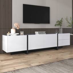 BTM High-Gloss TV Stand, White & Black Colorblock, Doors & Drawers - thumbnail 4