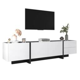 BTM High-Gloss TV Stand, White & Black Colorblock, Doors & Drawers - thumbnail 5