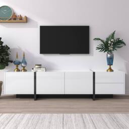 BTM High-Gloss TV Stand, White & Black Colorblock, Doors & Drawers - thumbnail 7