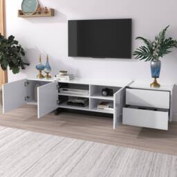 BTM High-Gloss TV Stand, White & Black Colorblock, Doors & Drawers - thumbnail 9
