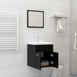 Berkfield Home 2 Piece Bathroom Furniture Set Black Engineered Wood - thumbnail 3