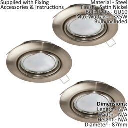 Loops 2 PACK 3 PACK Flush Ceiling Downlight Satin Nickel Steel 3x 5W GU10 Bulb in Metallics - thumbnail 2