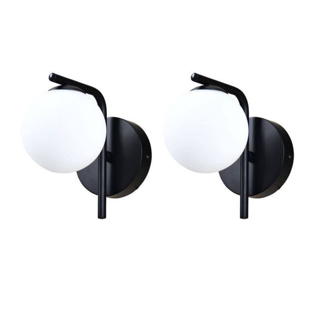 First Choice Lighting Set of 2 Grosvenor - Black Wall Lights with Glass Globes - image 1