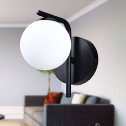 First Choice Lighting Set of 2 Grosvenor - Black Wall Lights with Glass Globes - thumbnail 6