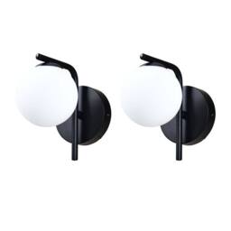 First Choice Lighting Set of 2 Grosvenor - Black Wall Lights with Glass Globes