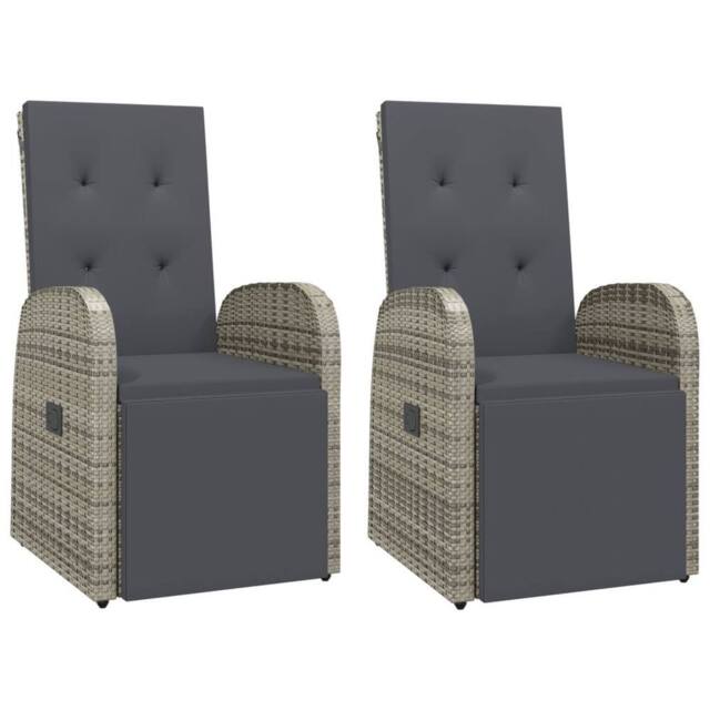 Berkfield Home Reclining Garden Chairs with Cushions 2 pcs Grey Poly Rattan - image 1