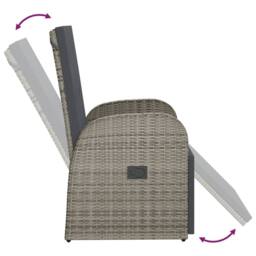 Berkfield Home Reclining Garden Chairs with Cushions 2 pcs Grey Poly Rattan - thumbnail 6