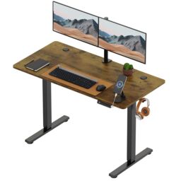VonHaus Medium Home Office Electric Standing Desk with USB-C Charging in Dark Brown - thumbnail 1