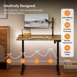 VonHaus Medium Home Office Electric Standing Desk with USB-C Charging in Dark Brown - thumbnail 5