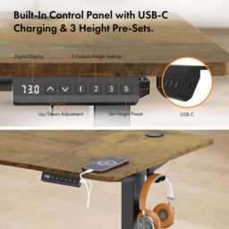 VonHaus Medium Home Office Electric Standing Desk with USB-C Charging in Dark Brown - thumbnail 7