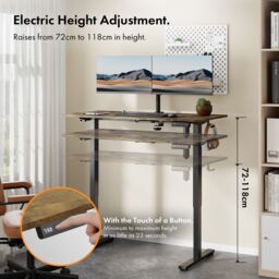 VonHaus Medium Home Office Electric Standing Desk with USB-C Charging in Dark Brown - thumbnail 4