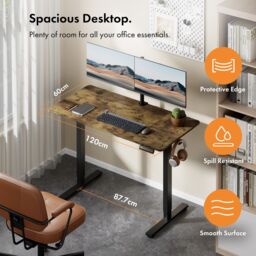 VonHaus Medium Home Office Electric Standing Desk with USB-C Charging in Dark Brown - thumbnail 2
