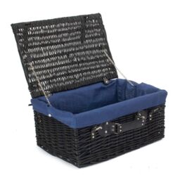 Red Hamper Blue Lining 51cm Black Wicker Picnic Basket
