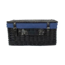 Red Hamper Blue Lining 51cm Black Wicker Picnic Basket - thumbnail 3