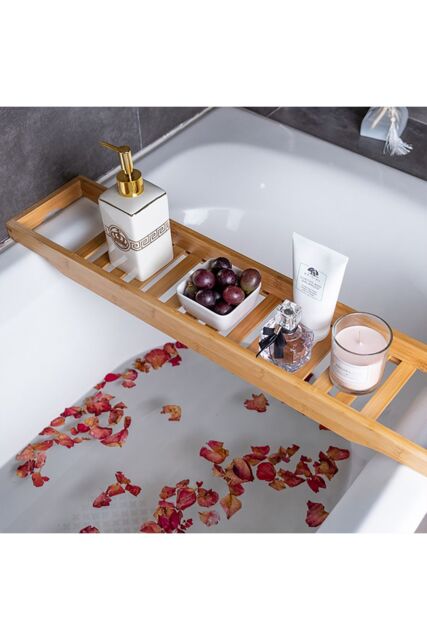 Living and Home Bamboo Bath Tray Bathtub Caddy for Bathroom 70cm in Brown - image 1