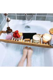 Living and Home Bamboo Bath Tray Bathtub Caddy for Bathroom 70cm in Brown - thumbnail 6