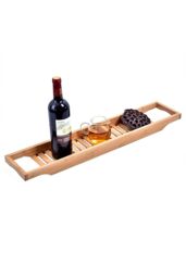 Living and Home Bamboo Bath Tray Bathtub Caddy for Bathroom 70cm in Brown - thumbnail 3