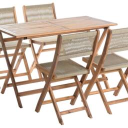 Wyld and Coco Beige Acacia Wood Garden Dining Set Foldable Table 4 Chairs - thumbnail 2