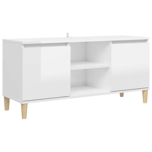 Berkfield Home TV Cabinet & Solid Wood Legs High Gloss White 103.5x35x50 cm - image 1