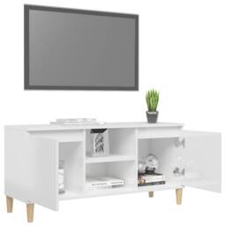 Berkfield Home TV Cabinet & Solid Wood Legs High Gloss White 103.5x35x50 cm - thumbnail 4