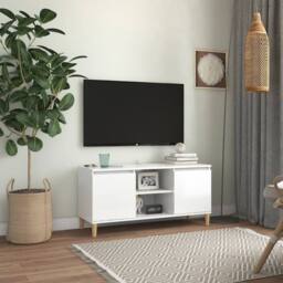 Berkfield Home TV Cabinet & Solid Wood Legs High Gloss White 103.5x35x50 cm - thumbnail 2