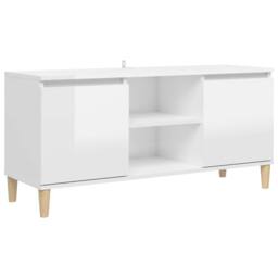 Berkfield Home TV Cabinet & Solid Wood Legs High Gloss White 103.5x35x50 cm - thumbnail 1