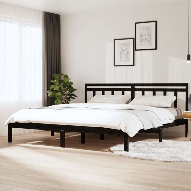 Berkfield Home Bed Frame Black Solid Wood Pine 200x200 cm - image 1