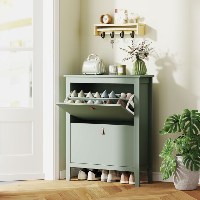 HOMCOM 2 Drawer Shoe Cabinet with Flip Doors for Hallway, Entryway in Green - Size: Small - image 1