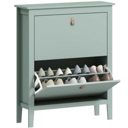 HOMCOM 2 Drawer Shoe Cabinet with Flip Doors for Hallway, Entryway in Green - Size: Small - thumbnail 2