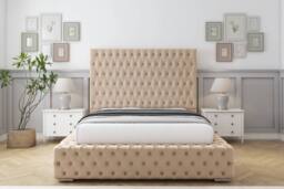 "Sloomy Ambassador Plush Bed Frame With 50"" Upholstered Headboard in Stone - Size: Small Double" - thumbnail 1