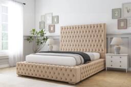 "Sloomy Ambassador Plush Bed Frame With 50"" Upholstered Headboard in Stone - Size: Small Double" - thumbnail 2