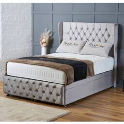 "BSSPOKE Bella Ottoman Divan Bed Plush Velvet 54"" Headboard & No Mattress in Silver - Size: Super King" - thumbnail 1