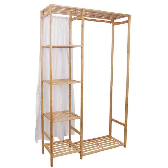 Kelvenix Wooden Clothes Rail Bamboo Garment Rack in Brown - image 1