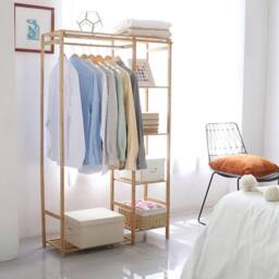 Kelvenix Wooden Clothes Rail Bamboo Garment Rack in Brown - thumbnail 5