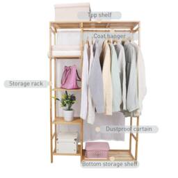 Kelvenix Wooden Clothes Rail Bamboo Garment Rack in Brown - thumbnail 3